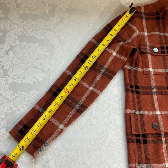 Joie Plaid Knit Jacket Shacket Zip & Snap Button Front Rust/black Men Sz Medium - Picture 4 of 6